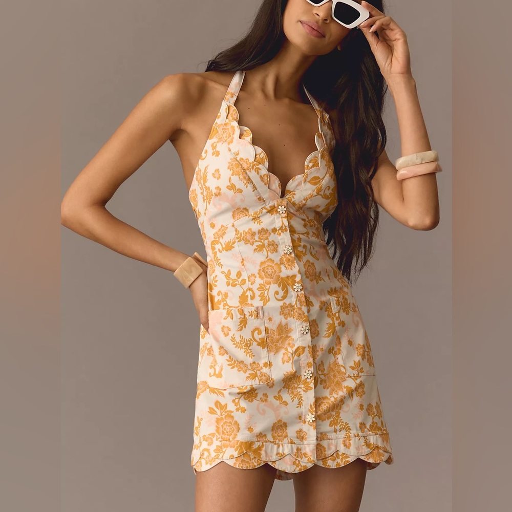 Maeve V-Neck Scalloped Mini Dress